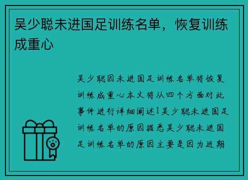 吴少聪未进国足训练名单，恢复训练成重心